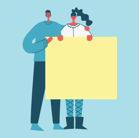 Vector illustration of people with banner for use in advertising, presentations, brochures, blogs, documents and forms in the flat styleのイラスト素材