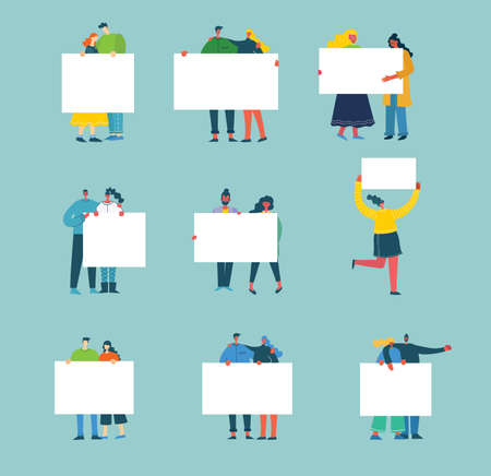 Vector illustration of people with banner for use in advertising, presentations, brochures, blogs, documents and forms in the flat styleのイラスト素材