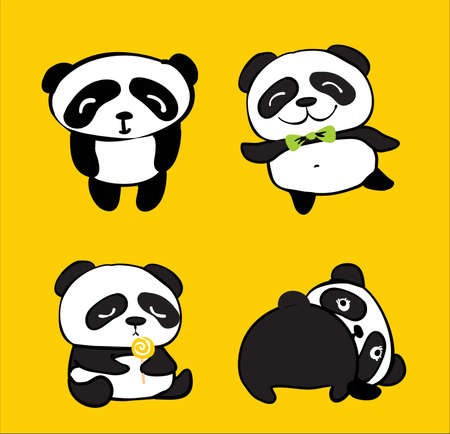 Vector illustration of cute baby panda set in simple styleのイラスト素材
