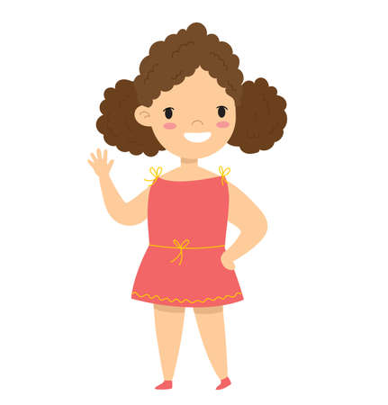 Happy cute little Girl in tha flat styleのイラスト素材