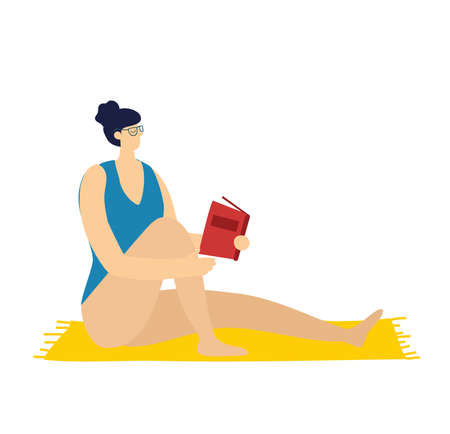 Vector summer travel woman in the beach in the flat styeのイラスト素材