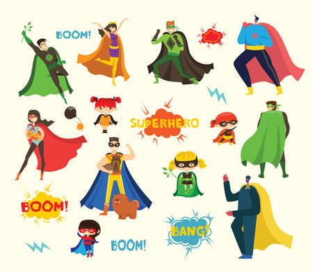 Female and male superheroes in funny comics costumeのイラスト素材