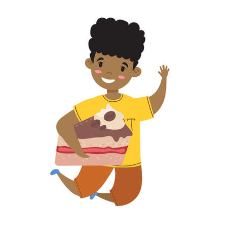 Happy little kid isolated in the flat style on white backgroundのイラスト素材