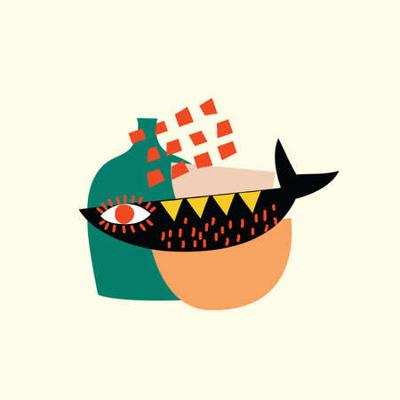 Set of Hand drawn various colorful shapes and doodle objects backgrounds. Abstract modern trendy vector illustration.のイラスト素材