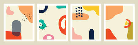 Set of backgrounds with hand drawn shapes and doodle objects. Abstract contemporary modern trendy...