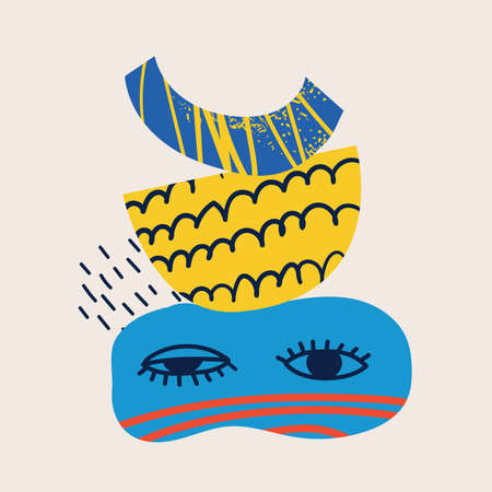 Big Set of Different colored Vector illustartion posters in Cartoon Flat design. Hand drawn Abstract shapes, different texture funny Comic characters.のイラスト素材