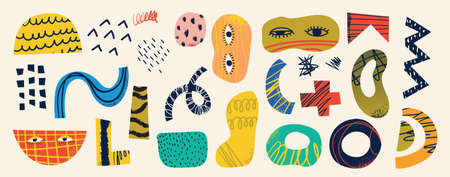 Big Set of Different colored Vector illustartions for posters in Cartoon Flat design. Hand drawn...
