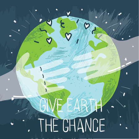 Human hands holding Earth, save earth concept.のイラスト素材