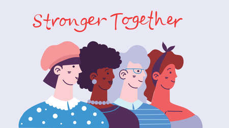 International Womens Day. Women in leadership, woman empowerment, gender equality concepts. Crowd of women of diverse age, races and occupation. Vector banner.のイラスト素材