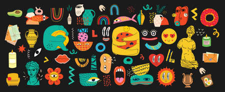 Various Antique statues Mythical, ancient greek style. for Trendy Greek poster design. Modern Hand drawn Vector illustration vector illustrationsのイラスト素材