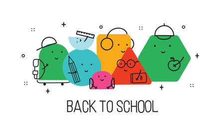 Back to school. Vector abstract geometric shapes illustration of students, schoolchildren for poster, background or cover. Back to school.のイラスト素材