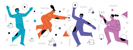 Women friendship group. Diverse female team standing together, holding hands, girls power, multinational sisterhood community vector illustration. Friendship group females, people diversityのイラスト素材