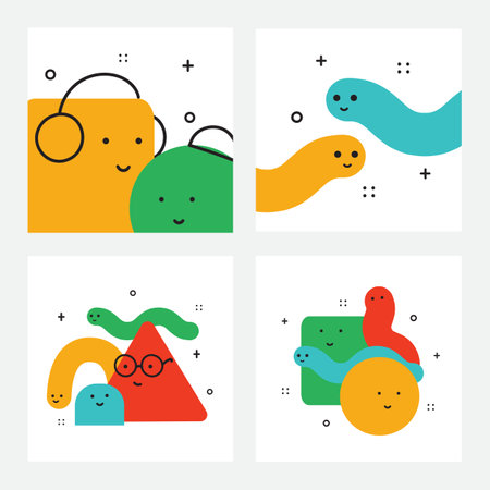 Vector illustration of geometric character shapes with face emotions, cute colorful shape for children education.のイラスト素材