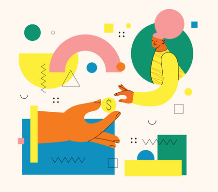 People sending, transfering money, coins from debit card, credit card, replenishment of balance, account on Internet. Banking service, successful contactless payment transaction.のイラスト素材