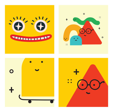 Vector illustration of geometric character shapes with face emotions, cute colorful shape for children education.のイラスト素材