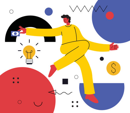 Innovation idea to drive team success, business innovative solution, community or invention help company achieve goal concept, business people teamwork concept.のイラスト素材