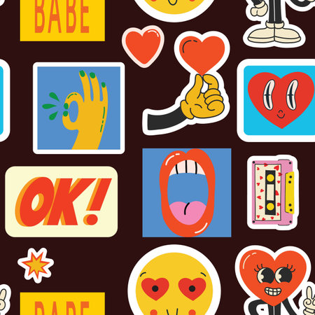 Cute retro hand drawn seamless pattern, lovely romantic background, great for Valentines Day, textiles, wallpapers, banners - vector designのイラスト素材