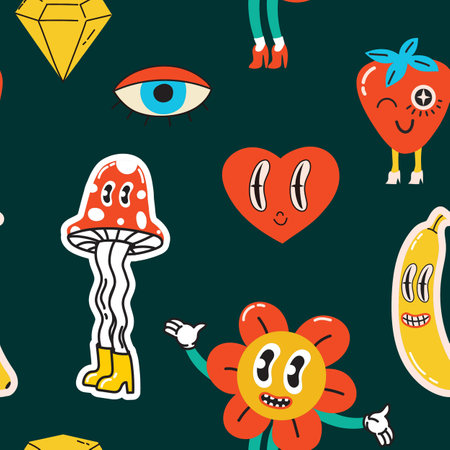 Cute retro hand drawn seamless pattern, lovely romantic background, great for Valentines Day, textiles, wallpapers, banners - vector designのイラスト素材