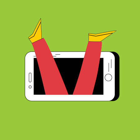 Technology of customers retention. Social media marketing and Dependence on the phone and the Internet. Illustration of the people fallen into a smartphone. Vectorのイラスト素材