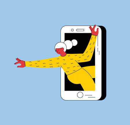 Technology of customers retention. Social media marketing and Dependence on the phone and the Internet. Illustration of the people fallen into a smartphone. Vectorのイラスト素材