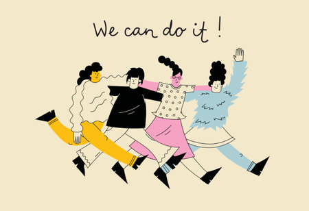 We can do it. International Womens Day. Vector illustration with women different nationalities and cultures. Struggle for freedom, independence, equality.のイラスト素材
