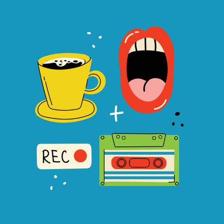 Podcast recording and listening, broadcasting, online radio, audio streaming service concept.のイラスト素材