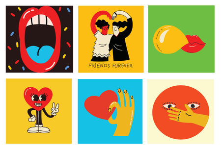 Women friends. Girlfriends spend time together, walking with friend. Powerful women standing, dancing and friendship hugging vector illustrationsのイラスト素材
