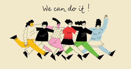 We can do it. International Womens Day. Vector illustration with women different nationalities and cultures. Struggle for freedom, independence, equality.のイラスト素材