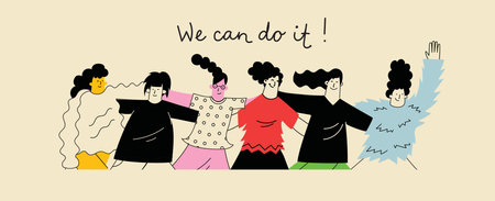 We can do it. International Womens Day. Vector illustration with women different nationalities and cultures. Struggle for freedom, independence, equality.のイラスト素材