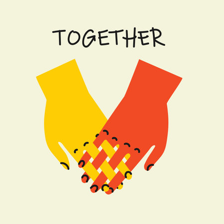 Groovy hippie love set of colorful hands with Hands with heart, together hands and etc. Hand drawn vector illustration. Retro Valentines day in cartoon style.のイラスト素材