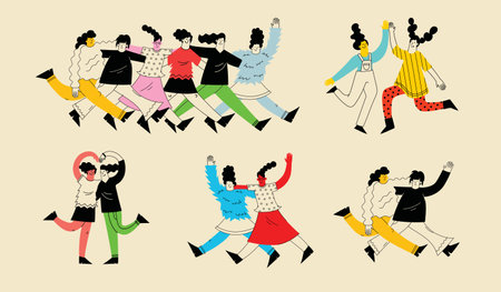 Best friends concept illustration. Vector illustration of multicultural girls and multicultural friendship. Happy friendship day. Teenage girl friends hugging and having fun.のイラスト素材