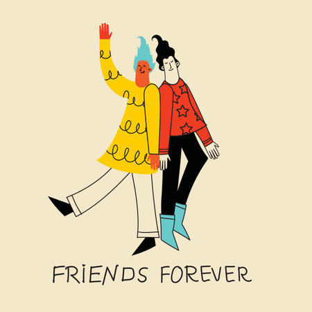 Best friends concept illustration. Vector illustration of multicultural girls and multicultural friendship. Happy friendship day. Teenage girl friends hugging and having fun.のイラスト素材
