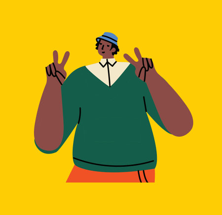 Happy positive Man gesturing with hands, fingers. Love, support, solidarity, ok expressions. Flat...