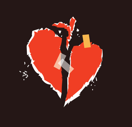 Collage art with vintage paper heart torn elements. Happy valentines day concept for greeting cards, poster. Trendy Vector illustration.のイラスト素材