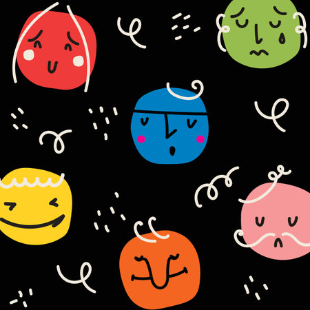 Groovy lovely funny faces stickers card. Love concept. Happy Valentines day. Funky happy face characters in trendy retro 60s 70s cartoon style. Vector illustrationのイラスト素材