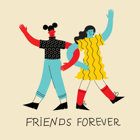 Smiling girls enjoying friendship, support and cooperation isolated. Funny people demonstrate gesture of unity. Happy diverse female friends together vector flat illustration.のイラスト素材