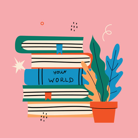 World Book Day graphics - book week events. Modern flat vector concept illustration of reading people in retro styleのイラスト素材