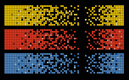 Pixel disintegration color backgrounds. Decay effect. Dispersed dotted pattern. Concept of disintegration, pixel mosaic textures with simple square particles.のイラスト素材