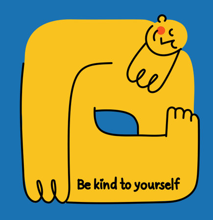 Mental health, psychology concept. Self love, mind care, help, acceptance. Its Ok to be sad. Cute disproportionate isolated character inscribed in a square, vector illustrationのイラスト素材