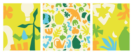 Set of Save the planet and Ecology illustrations for the Earth Day posters and cards. Layouts for prints, flyers, covers, banners design. Eco concept illustrations.のイラスト素材
