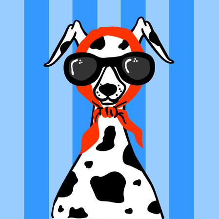 A hilarious and stylish set of vector illustrations featuring fashion-forward dogs in retro attire. These quirky, hand-drawn doodle characters perfect for trendy brandingのイラスト素材