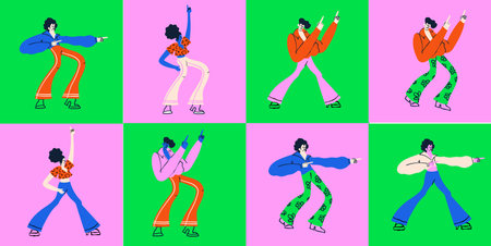 Retro Disco Dancers Illustration: Vibrant 70s Style Characters for Party, Celebration, Music Events...