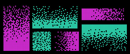 Abstract Digital Pixel Background with Glitch Effect and Falling Particles