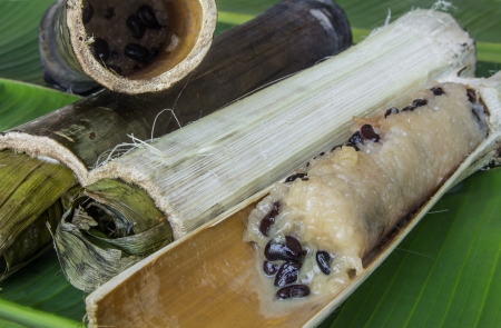 Glutinous rice roasted in bamboo jointsの写真素材