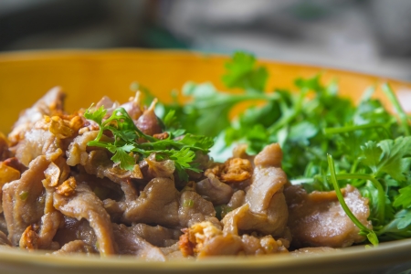 Fried sliced pork with garlic の写真素材