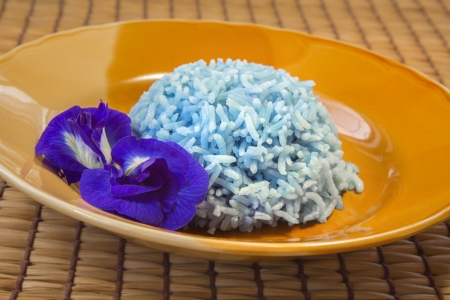Blue Rice made from Butterfly Pea flower Asian pigeonwings   Good for health の写真素材