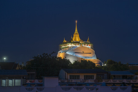 The golden mountain, Wat Sraket, landmark of Bangkok, Thailand.の写真素材
