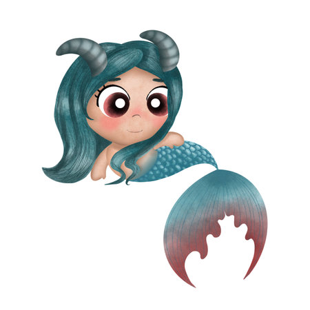 Capricorn zodiac sign. cute mermaid illustrationの写真素材