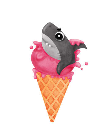 Cute shark jumping out of ice creamの写真素材