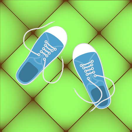 blue sneakers on a green floorのイラスト素材